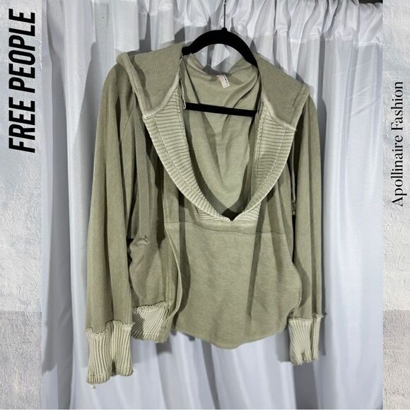 FP MOVEMENT WRAP V NECK HOODIE PULLOVER NWOT IN MOSS MEDIUM - Picture 1 of 4